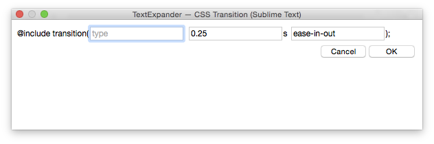 Text Expander's Fill-In Snippet Window